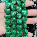 Handgehaltene herzförmige grün gestreifte Steinperlen für DIY-Schmuck und Bastelarbeiten - 14mm (~28 Stück/Packung) / Malachit