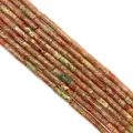 Cylindrical unakite natural stone beads with green and reddish mineral textures for DIY - Unakite