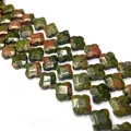 Perle in unakite a quadrifoglio con motivi geometrici per creazione di gioielli - 12x12x5mm / Unakite