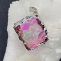 Pink and purple gradient cube natural stone pendant with silver plated metal clasp - Pink Purple