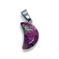 Crescent moon-shaped ruby zoisite natural stone pendant with silver metal bail clasp - Ruby Zoisite