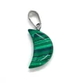 Moon shaped crescent pendant in green malachite stone with silver metal bail attachment - Malachite