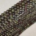 Multiple sizes of smooth round natural Unakite stone beads for DIY jewelry making - 4mm / Dragon Blood Stone