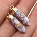Lavender stone pendant with terrazzo texture and golden metal loop for jewelry - Purple Mixed Stone