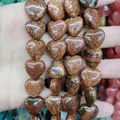 Polierte herzförmige Goldfluss-Perlen mit Kupferschimmer für DIY-Schmuckherstellung - 16x16x8mm (~12 Stück/Packung) / Goldsandstein