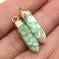 Set of two green natural stone hexagonal prism pendants with gold plated metal caps - Green Mixed Stone