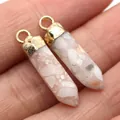 Pink and beige stone bullet pendants with gold plated caps for DIY jewelry making - Deep Pink Mixed Stone