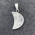 Clear moon shaped crystal stone pendant with silver clasp and natural ice crack texture - White Crystal