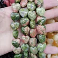 Polierte herzförmige Unakite-Perlen mit grün-rosa Steinmuster für DIY-Schmuckherstellung - 16x16x8mm (~12 Stück/Packung) / Unakit