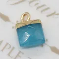 Faceted square blue turquoise stone pendant with gold metal loop for DIY necklaces - Square (1003-T220518003) / Blue Dyed Jade