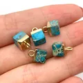 Five 5x10mm cube turquoise natural stone pendants with gold metal caps for DIY jewelry - 5x10mm / Blue Green (No. 3)