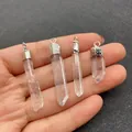 Handheld set of four natural clear quartz crystal point pendants with silver metal clasps - Irregular Column Single Pendant / Transparent White Crystal (Silver Plated - Single Hole)