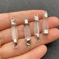 Set of four natural white crystal pillars with silver end caps for DIY jewelry - Irregular Column Double Connector / Transparent White Crystal (Silver Plated - Double Hole)