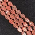 Leaf shaped pink natural stone beads with detailed carved veins for DIY jewelry making - Watermelon Quartz
