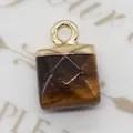 Tiger eye stone envelope pendant with gold-plated ring for DIY jewelry making - Square (1003-T220518003) / Tiger's Eye