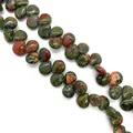 Platte hartvormige Unakite kralen met natuurlijke groene en roze granietpatronen - 10x12mm / Unakiet