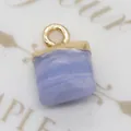 Square light blue striped agate pendant with golden bail for DIY necklace making - Square (1003-T220518003) / US 11