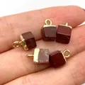 Five square red jasper stone cube pendants with gold clasp on palm for size context - 5x10mm / Red Brown (Style 10)