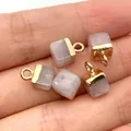 Pink imperial stone cube pendants with gold plated caps held in hand for jewelry DIY - 5x10mm / Light Pink (No.12)