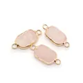 Detail of three rectangular rose quartz connectors with gold borders for DIY jewelry making - Rectangular Double Loop Connector / Rose Quartz