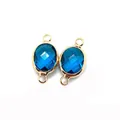 Faceted oval blue stone connector with gold plating and double rings for DIY jewelry - Sky Blue (4)