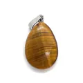 Teardrop tiger eye stone pendant with brown yellow stripes and silver metal clasp - Tiger's Eye