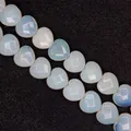 Heart shaped opal gemstone loose beads with a translucent milky white finish for jewelry - 15x15x8mm (Approx. 14 Beads) / Opal