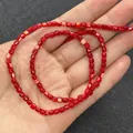 3.5mm square natural seashell beads in vibrant red held in hand for DIY jewelry making - 3.5mm / Red