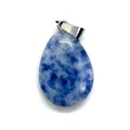 Polished blue and white sodalite teardrop stone pendant with silver metal bail - Blue Spot Stone