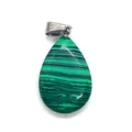 Teardrop green malachite natural stone pendant with silver clasp for DIY jewelry - Malachite