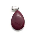 Teardrop red natural stone pendant with silver clasp and unique black veining texture - Rainbow Stone