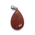 Waterdrop red goldstone pendant with a sparkling starry texture and silver metal clasp - Gold Sandstone