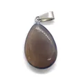 Teardrop pendant in translucent smoky brown natural stone with silver metal bail clasp - Grey Agate