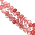Aardbeienkwarts kralen voor sieraden, roze edelstenen druppelvormig met insluitingen - 10x12mm / Aardbeienkwarts