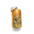 Tiger eye cylinder stone pendant with silver metal bail on a clean white background - Tan Mottled Stone (14)