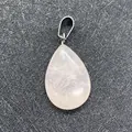 Water drop shaped natural pink quartz stone pendant with silver clasp for DIY jewelry - Rose Quartz