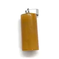 Polished yellow tiger eye stone cylinder pendant with silver clasp on white background - Warm Yellow Jade Color (17)