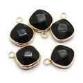 Faceted black stone charms with gold frames for DIY necklace or bracelet jewelry - Ribbon Edged / Black Agate