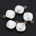 White turquoise style square charms with gold plated edging for DIY jewelry making - Ribbon Edged / Howlite