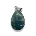 Natural teardrop-shaped moss agate stone pendant with silver clasp for DIY jewelry - Moss Agate