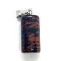 Polished red and black patterned natural stone cylinder pendant with silver clasp - Red Black Patterned Stone (2)