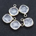 Five pieces of clear natural stone pendants with gold plated edges and square cuts - Ribbon Edged / White Crystal