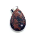 Teardrop-shaped red obsidian gemstone pendant with polished finish and silver bail - Mahogany Obsidian