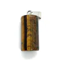 Polished tiger eye stone cylindrical pendant with a silver metal clasp on top - Brown Gold Tiger Eye