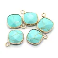 Turquoise style square faceted pendant with gold plating for DIY jewelry - Ribbon Edged / Blue Turquoise