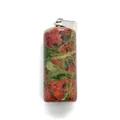 Polished unakite cylindrical stone pendant with natural green and pink mottled texture - Green and Orange Unakite