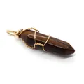 Zeshoekige tijgeroog hanger met gouden draadwikkeling en gepolijste afwerking - Tijgeroog Met Gouddraad