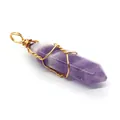 Natuurlijke paarse amethist hanger in zeshoekige vorm met gouden draadwikkeling - Amethist Met Gouddraad