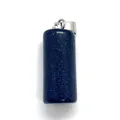 Blue goldstone cylindrical pendant with sparkling starry effect and silver bail - Deep Blue Starry Blue Sandstone