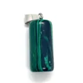 Natural malachite cylindrical pendant with green textures and silver metal bail - Dark and Light Green Malachite